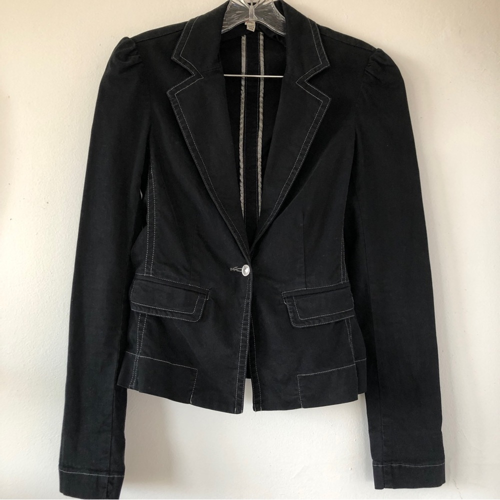 Joie Black Brushed‎ Cotton Blazer White Stitching Sz S - EUC